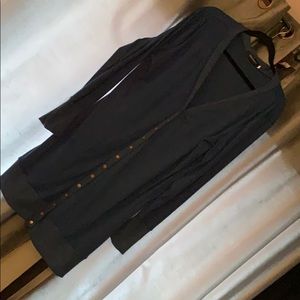Xxl long blue cardigan with gold button detail